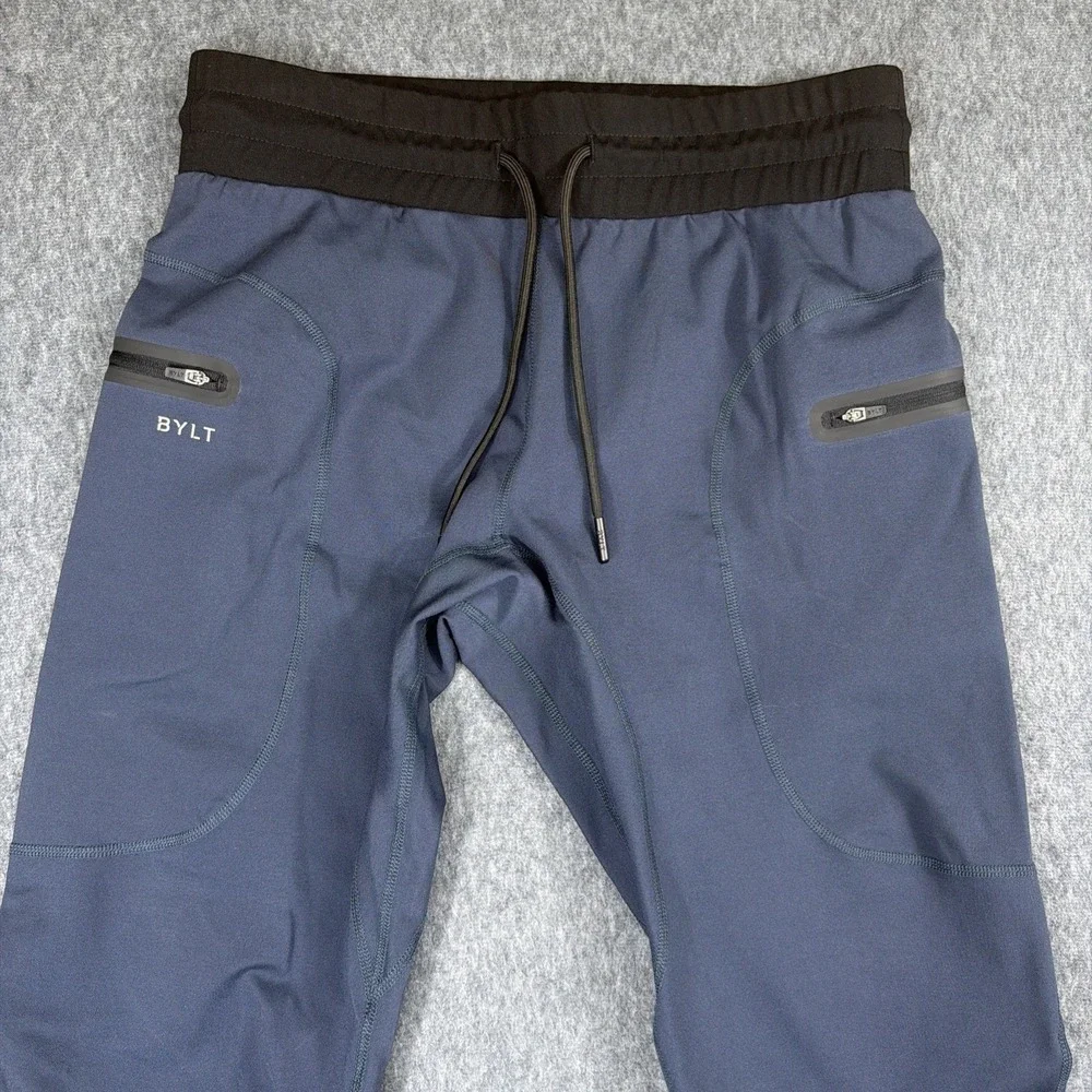 Bylt Pants Mens M Navy Blue Elite Joggers Drawstring Stretch Taper Performance